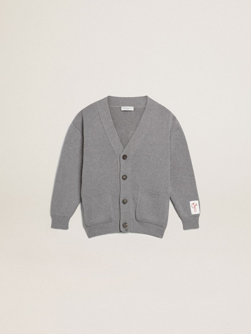 Gray cotton cardigan with logo on the back
