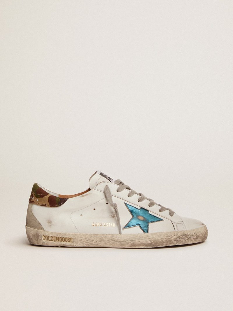 Super-Star sneakers with petrol-blue metallic leather star and camouflage ripstop fabric heel tab