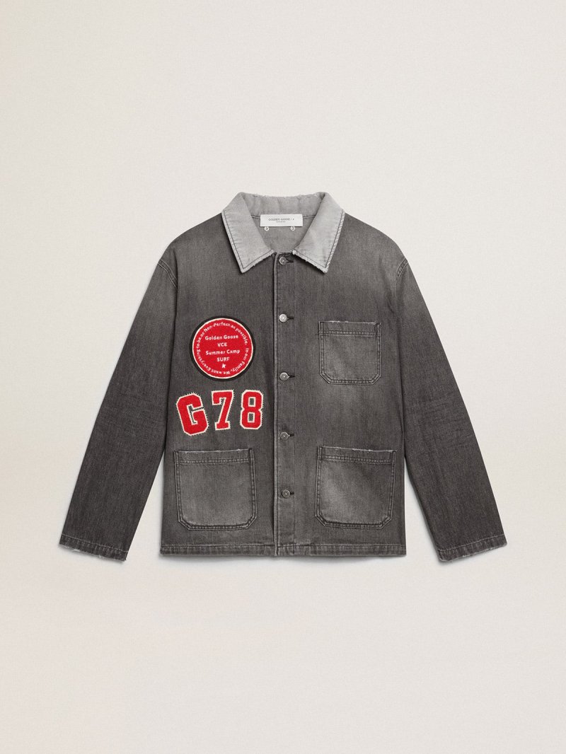 Black denim shirt with patches