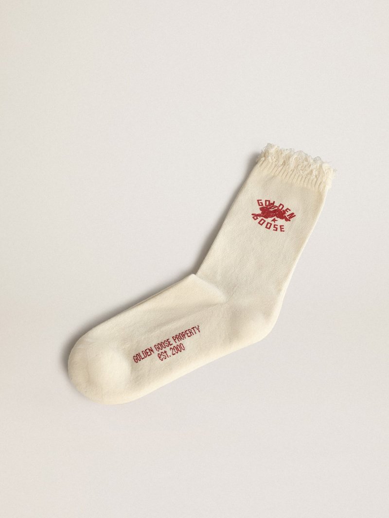 Heritage white socks with frayed edges and CNY logo