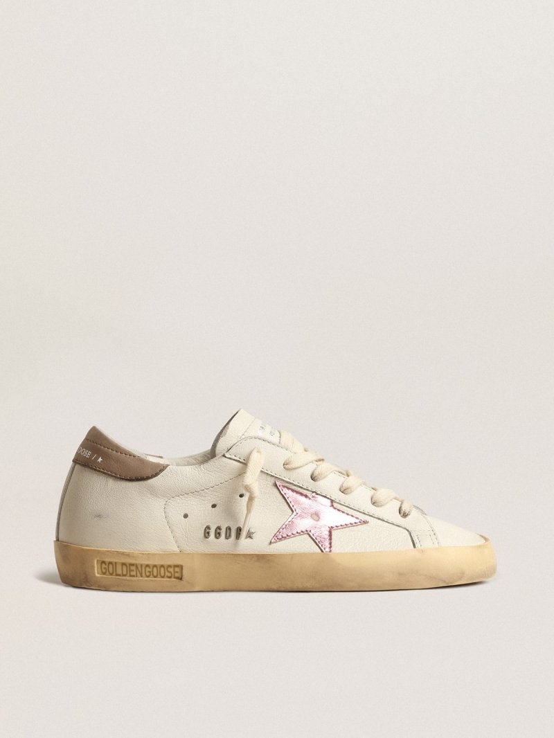 Super-Star in white nappa with pink metallic leather star