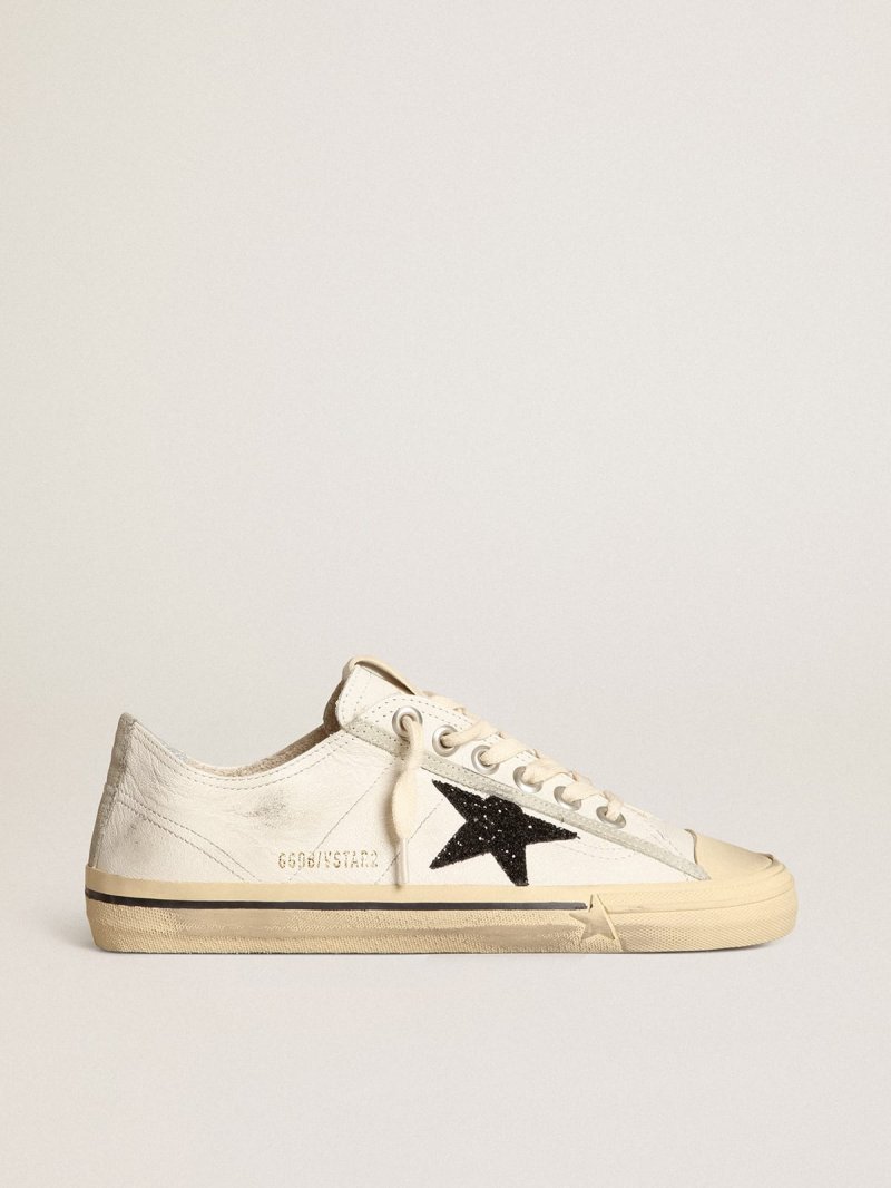 V-Star in white nappa leather with a black glitter star